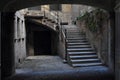 Pretty medieval portico with staircase in the city of Barcelona